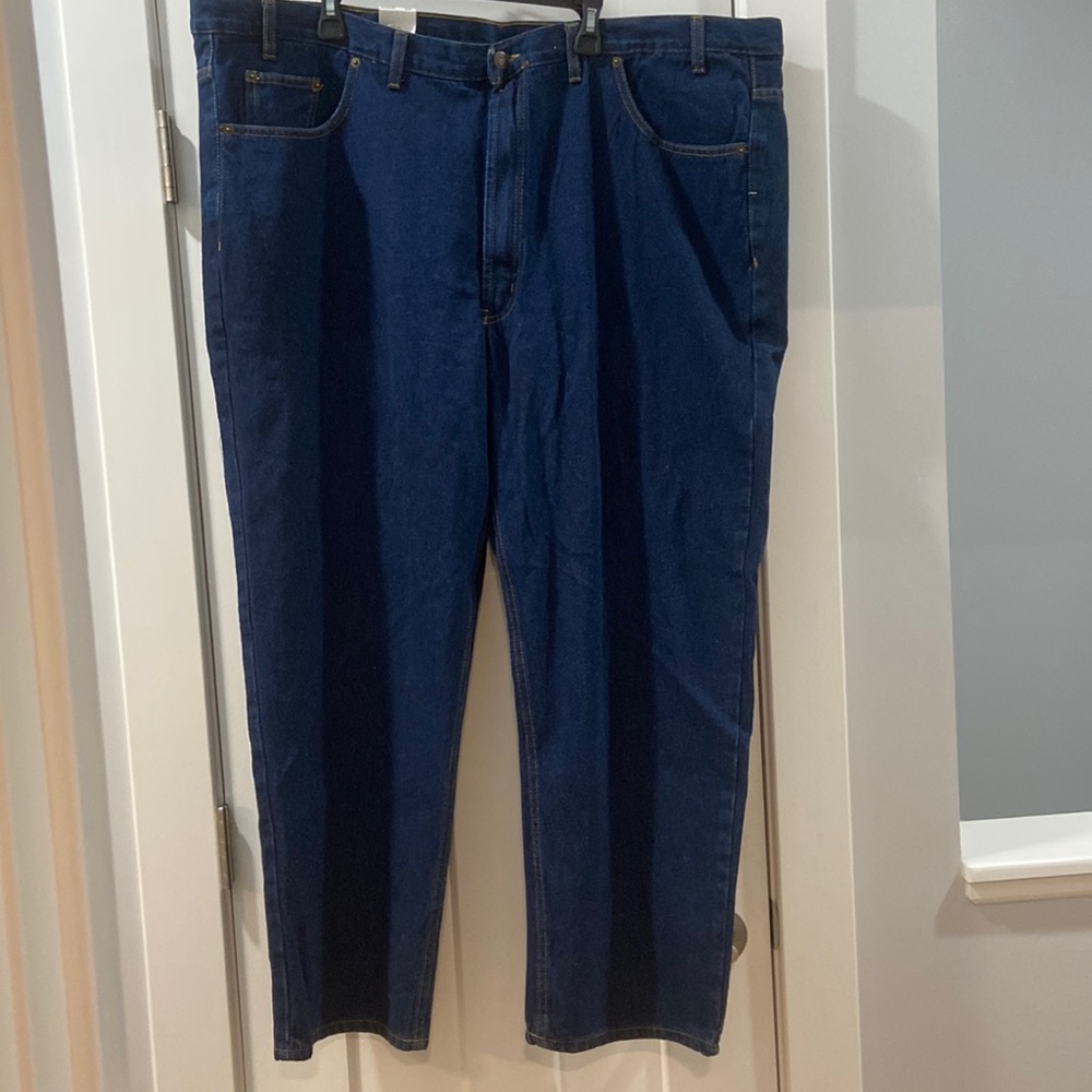50 x 30 full blue 5 pocket denim jeans relax fit straight leg sit at waist NWT